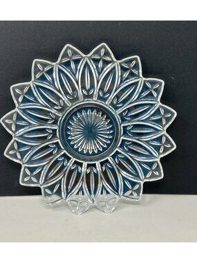 Vintage 1960s Federal Glass Clear Petal Sunflower Cake Plate Platter 11.5”